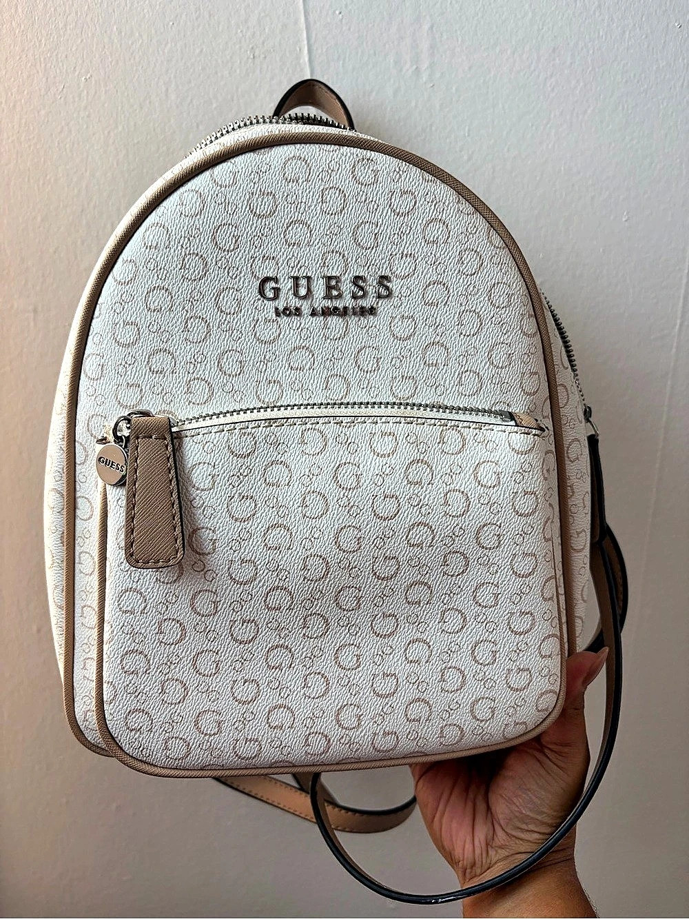 GUESS Manhattan Small 4G Peony Logo Backpack Cream & Brown
